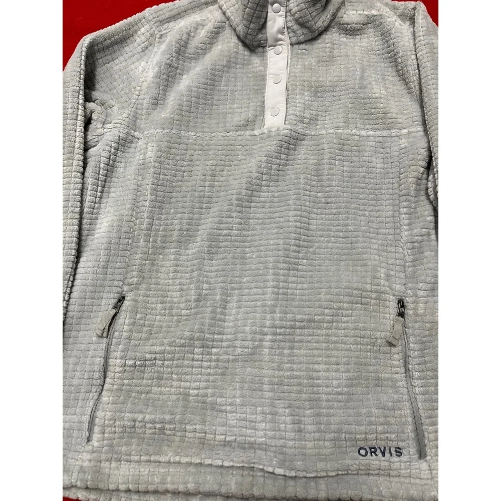 ORVIS Fleece Pullover Snap Neck Quarter Zip Textured Gray XL Mens